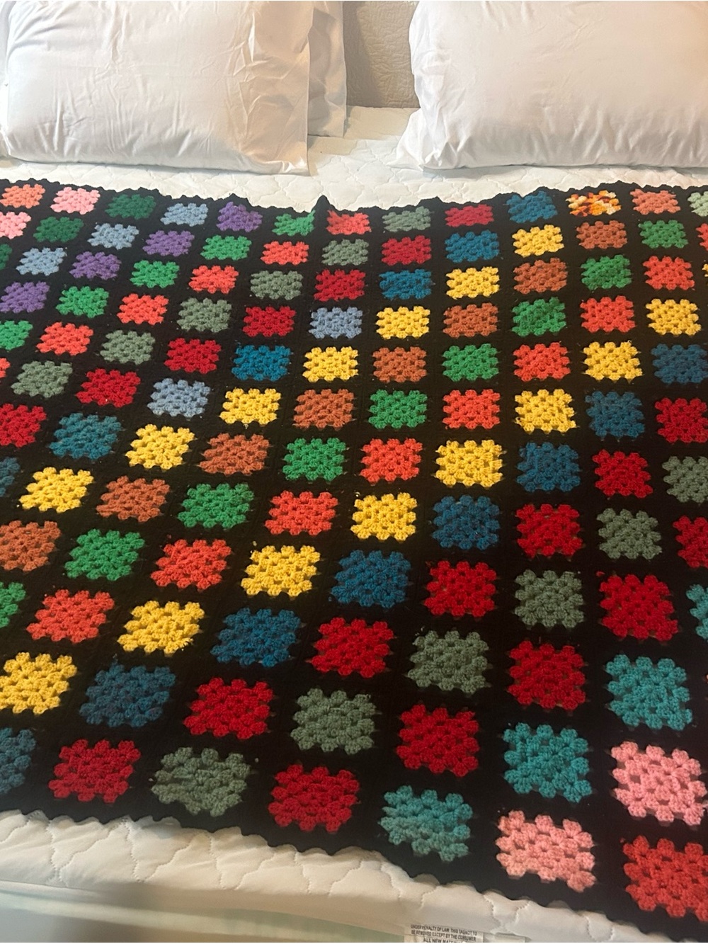 Colorful Crochet Granny Square Blanket - Black Trim - size: Throw Blanket